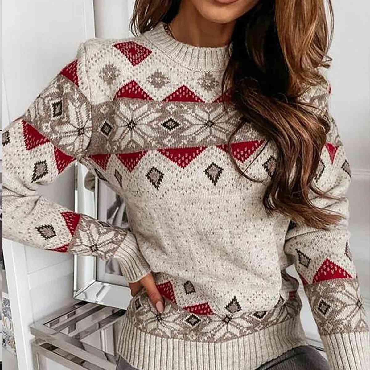 Snowflake Round Neck Sweater - Deals DejaVu