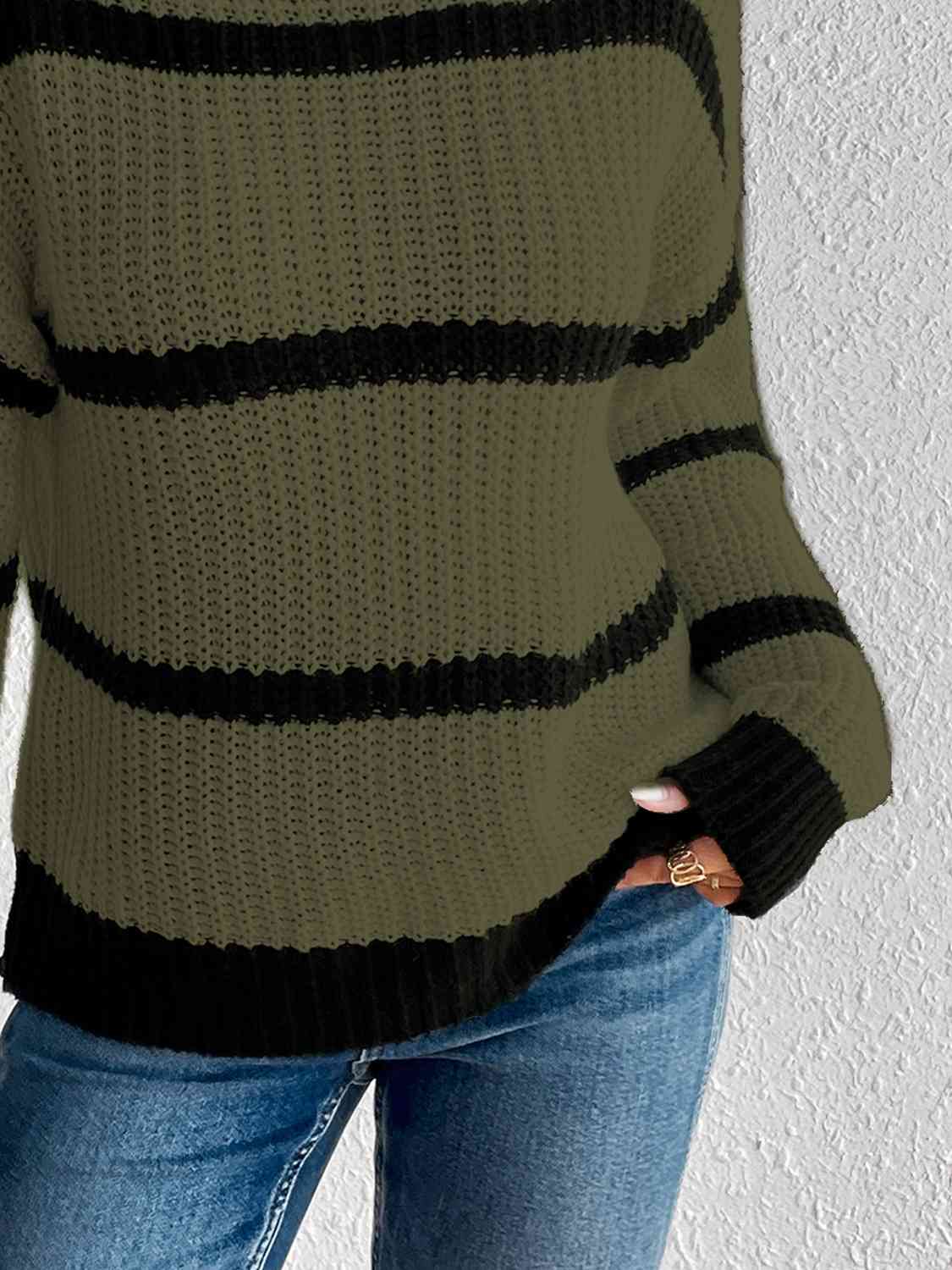 Striped Mock Neck Sweater - Deals DejaVu