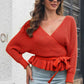 Tie Waist Ruffle Hem Sweater - Deals DejaVu