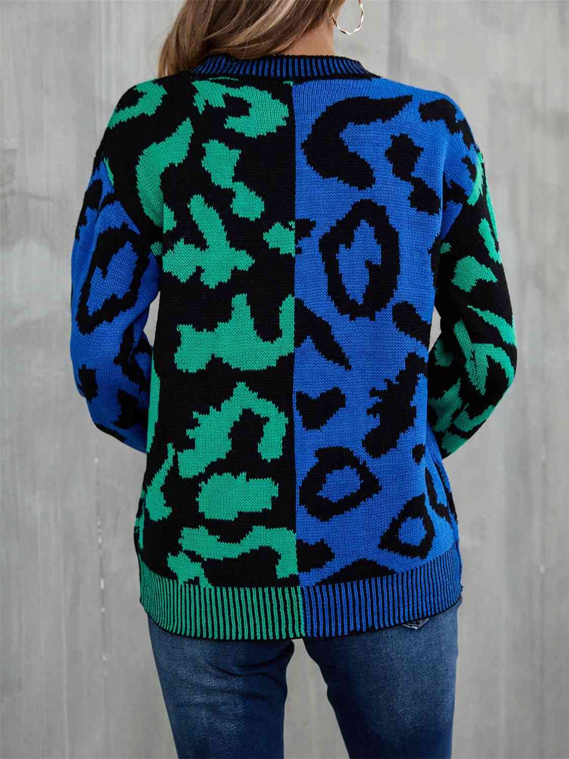 Leopard Round Neck Long Sleeve Sweater - Deals DejaVu