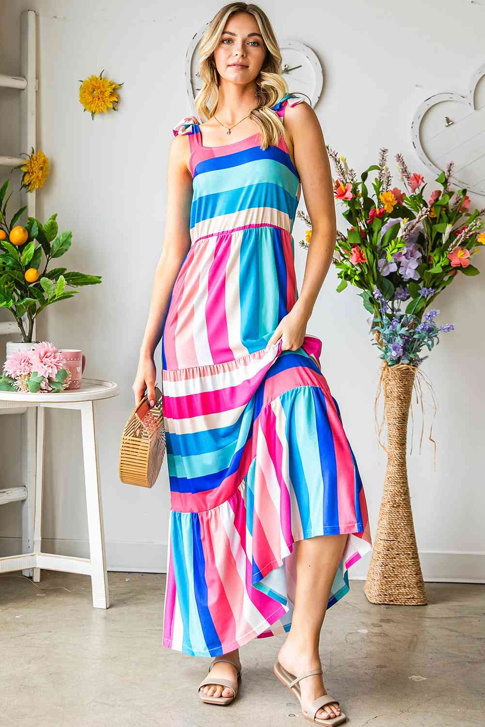 Striped Sleeveless Maxi Dress (BWMT) T - Deals DejaVu