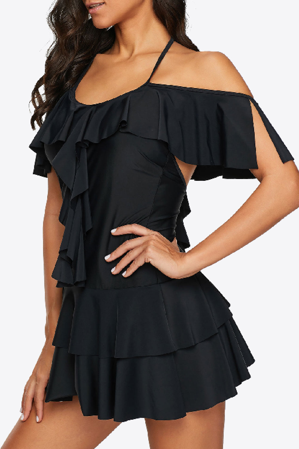 Ruffled Cold-Shoulder Two-Piece Swimsuit (TB13D) T - Deals DejaVu