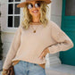 Chevron Ribbed Trim Dropped Shoulder Knit Pullover