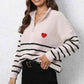 Striped Zip-Up Long Sleeve Ribbed Sweater