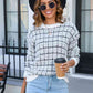 Plaid Round Neck Long Sleeve Pullover Sweater