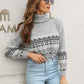 Turtleneck Geometric Long Sleeve Sweater - Deals DejaVu