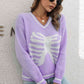 Skeleton Pattern V-Neck Long Sleeve Pullover Sweater - Deals DejaVu