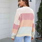 Waffle-Knit Round Neck Dropped Shoulder Color Block Sweater - Deals DejaVu