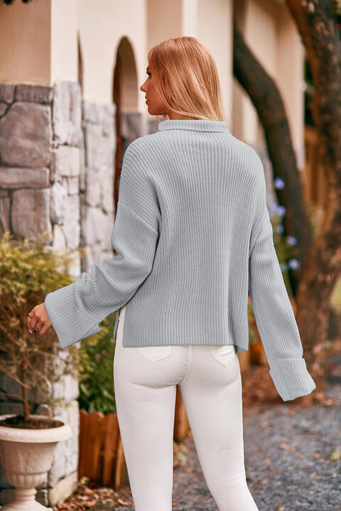 Mock Neck Drop Shoulder Sweater - Deals DejaVu