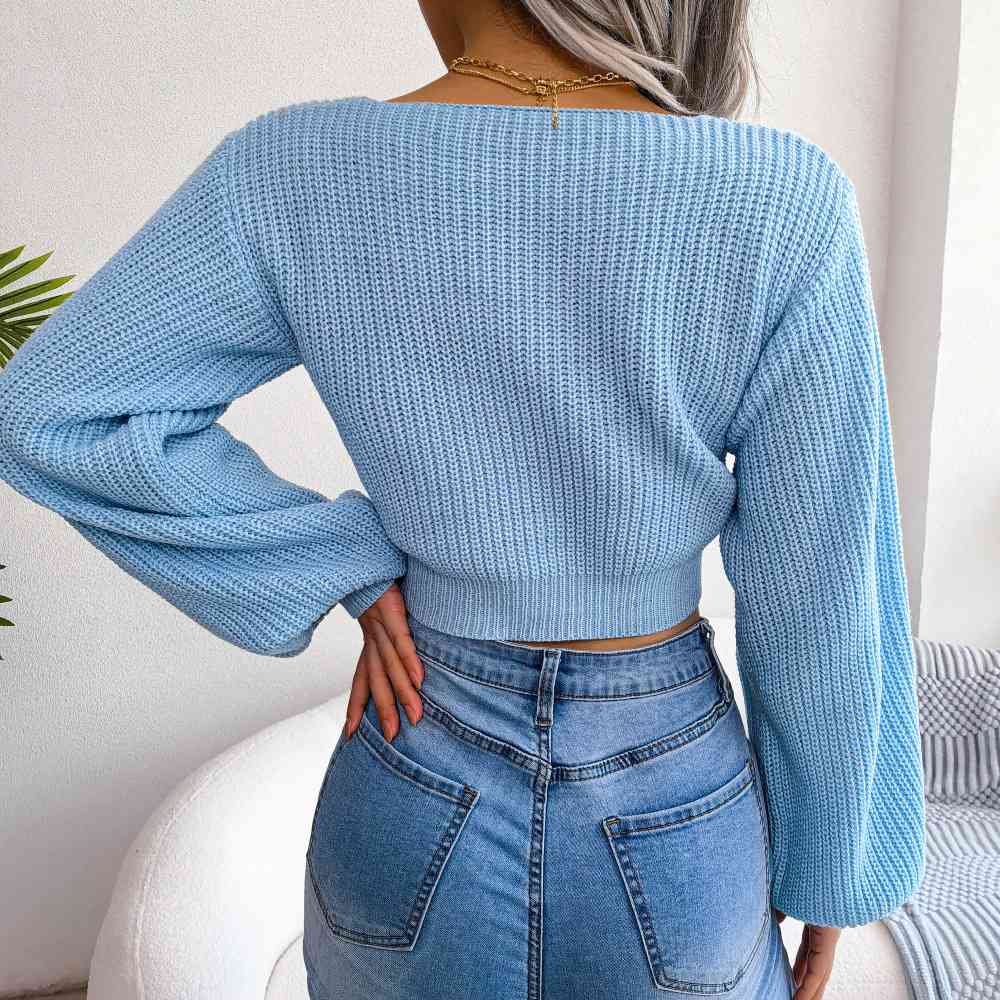 Tie-Front Rib-Knit Cropped Sweater - Deals DejaVu