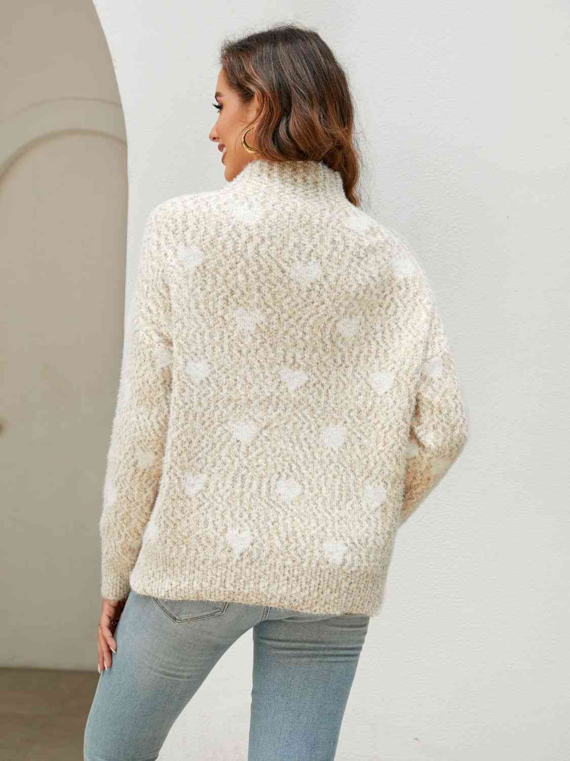Heart Mock Neck Sweater - Deals DejaVu