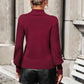 Mock Neck Ribbed Lantern Sleeve Pullover Sweater - Deals DejaVu