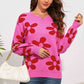 Floral Print Round Neck Dropped Shoulder Sweater - Deals DejaVu