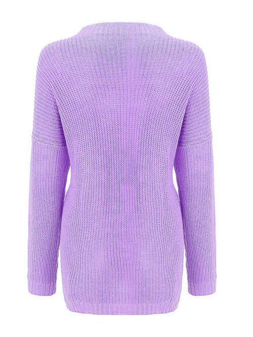 Round Neck Drop Shoulder Sweater - Deals DejaVu