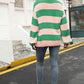 Striped Balloon Sleeve Knit Pullover - Deals DejaVu