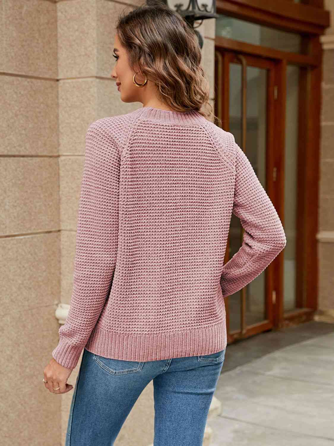 Round Neck Raglan Sleeve Sweater - Deals DejaVu