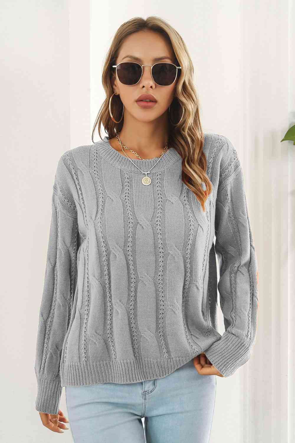 Round Neck Long Sleeve Sweater - Deals DejaVu