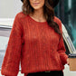 Cable-Knit Round Neck Long Sleeve Sweater - Deals DejaVu