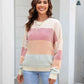 Waffle-Knit Round Neck Dropped Shoulder Color Block Sweater - Deals DejaVu