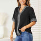 Double Take Embroidered Notched Neck Top