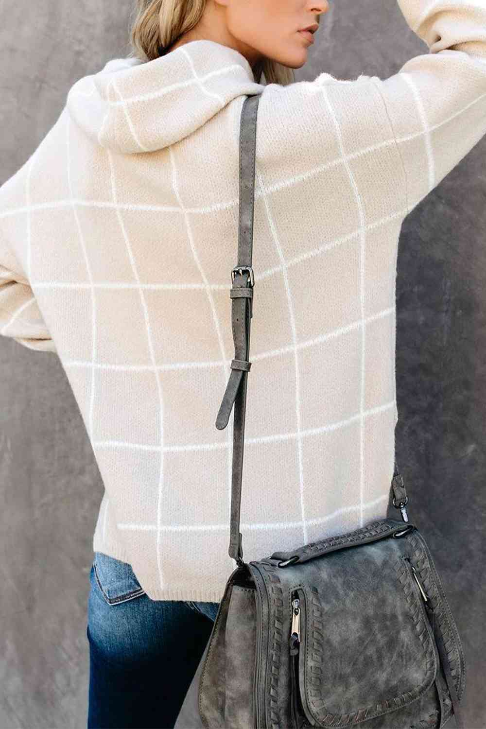 Plaid Turtleneck Drop Shoulder Sweater - Deals DejaVu