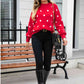 Woven Right Polka Dot Round Neck Dropped Shoulder Sweater