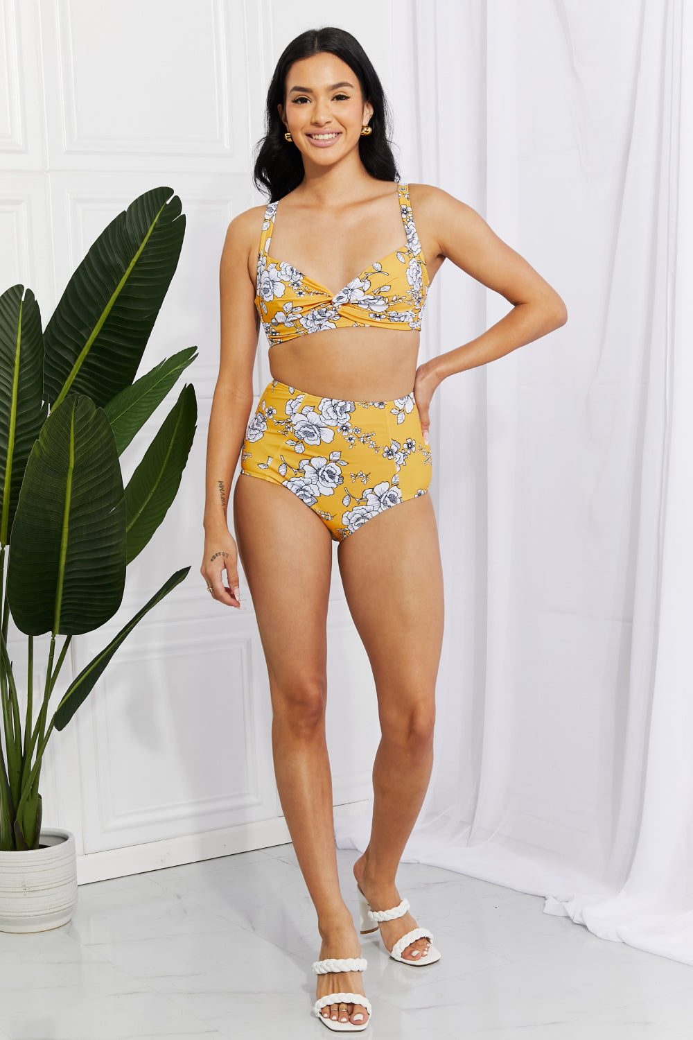 Marina West Swim Take A Dip Twist High-Rise Bikini in Mustard (TB9D) T