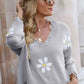 Flower Distressed Ribbed Trim Sweater - Deals DejaVu