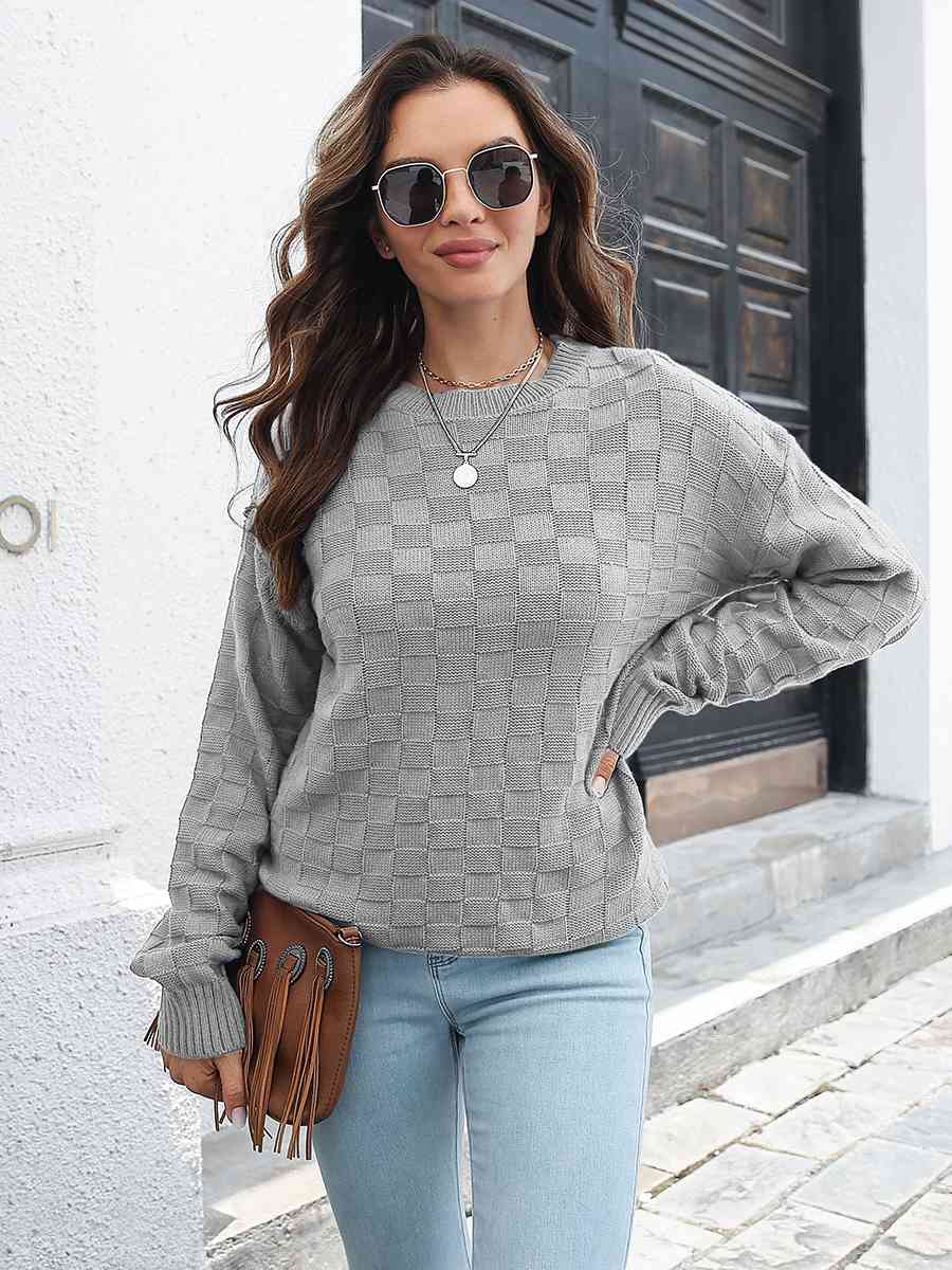 Round Neck Dropped Shoulder Sweater - Deals DejaVu