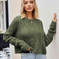 Cable-Knit Round Neck Dropped Shoulder Sweater - Deals DejaVu