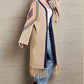 Double Take Geometric Fringe Hem Open Front Duster Cardigan