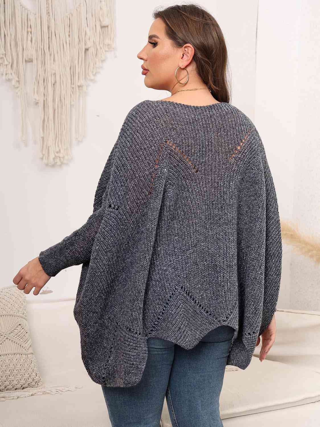 Plus Size Round Neck Batwing Sleeve Sweater - Deals DejaVu