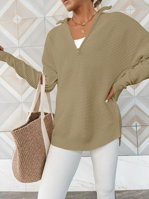 Half Zip Long Sleeve Knit Top - Deals DejaVu