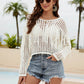 Fringe Trim Openwork Long Sleeve Cover-Up (TB11D) T