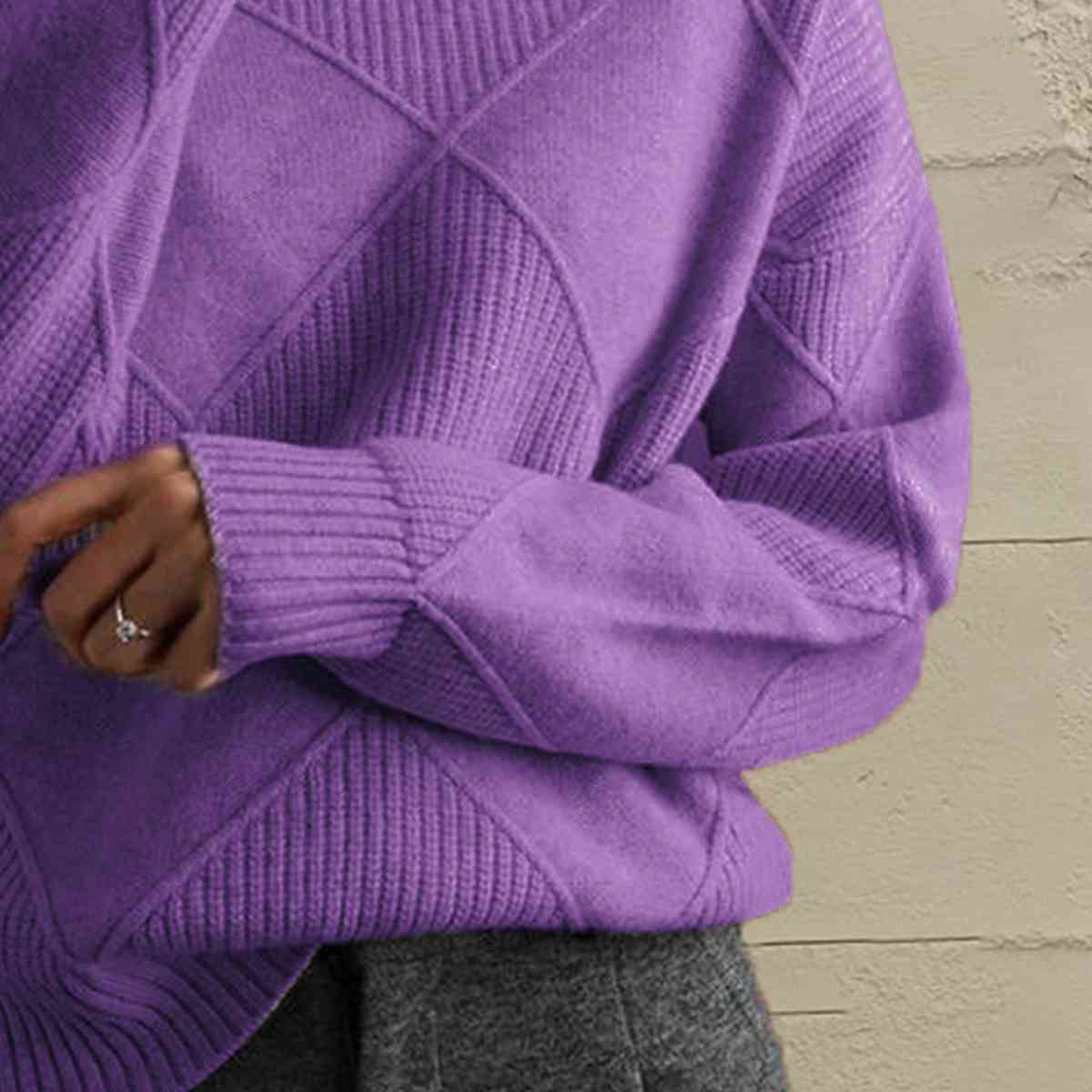 Geometric Turtleneck Long Sleeve Sweater - Deals DejaVu