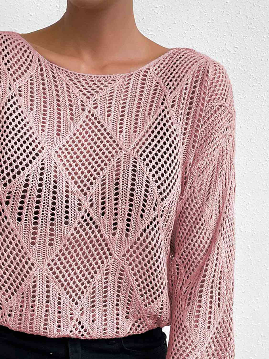 Openwork Round Neck Knit Top