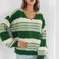 Striped V-Neck Dropped Shoulder Sweater