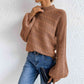 Cable-Knit Mock Neck Long Sleeve Sweater - Deals DejaVu