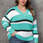 Plus Size Striped V-Neck Dropped Shoulder Sweater