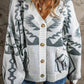 Printed Button Up V-Neck Long Sleeve Cardigan