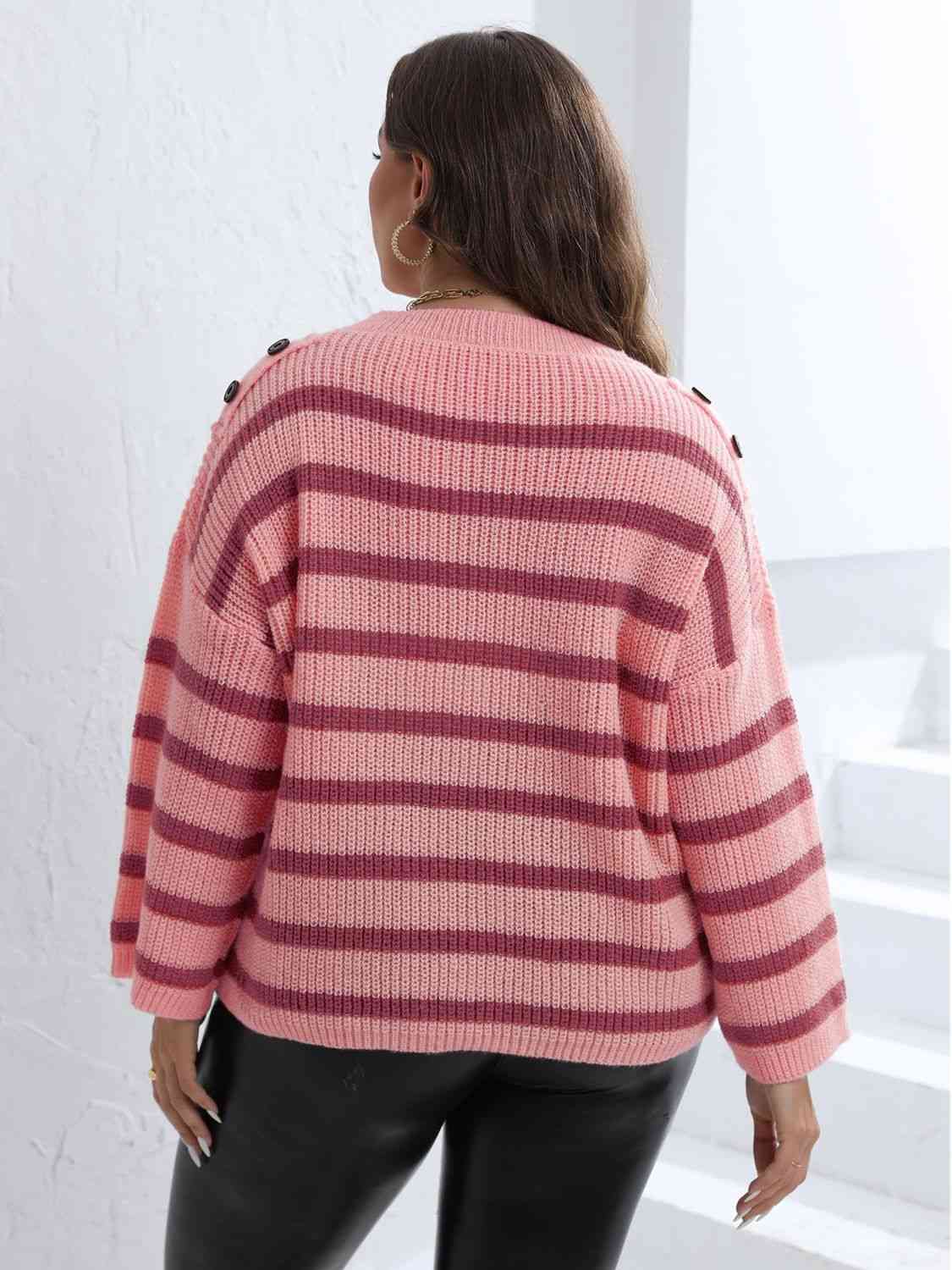 Plus Size Striped Dropped Shoulder Sweater - Deals DejaVu