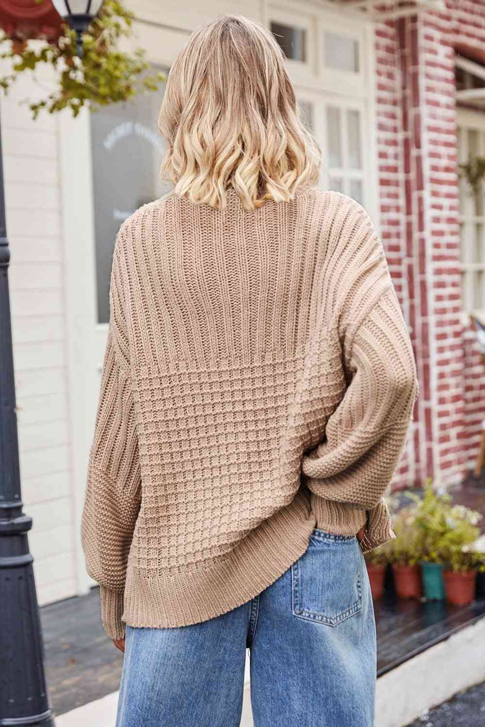 Round Neck Dropped Shoulder Sweater - Deals DejaVu