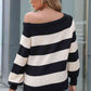 Horizontal Stripe Raglan Sleeve Sweater - Deals DejaVu