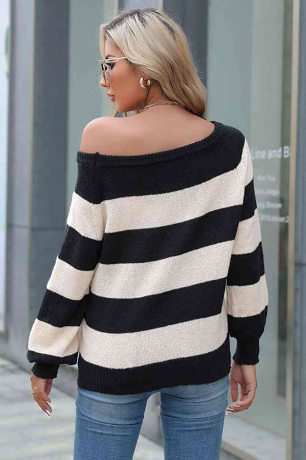 Horizontal Stripe Raglan Sleeve Sweater - Deals DejaVu