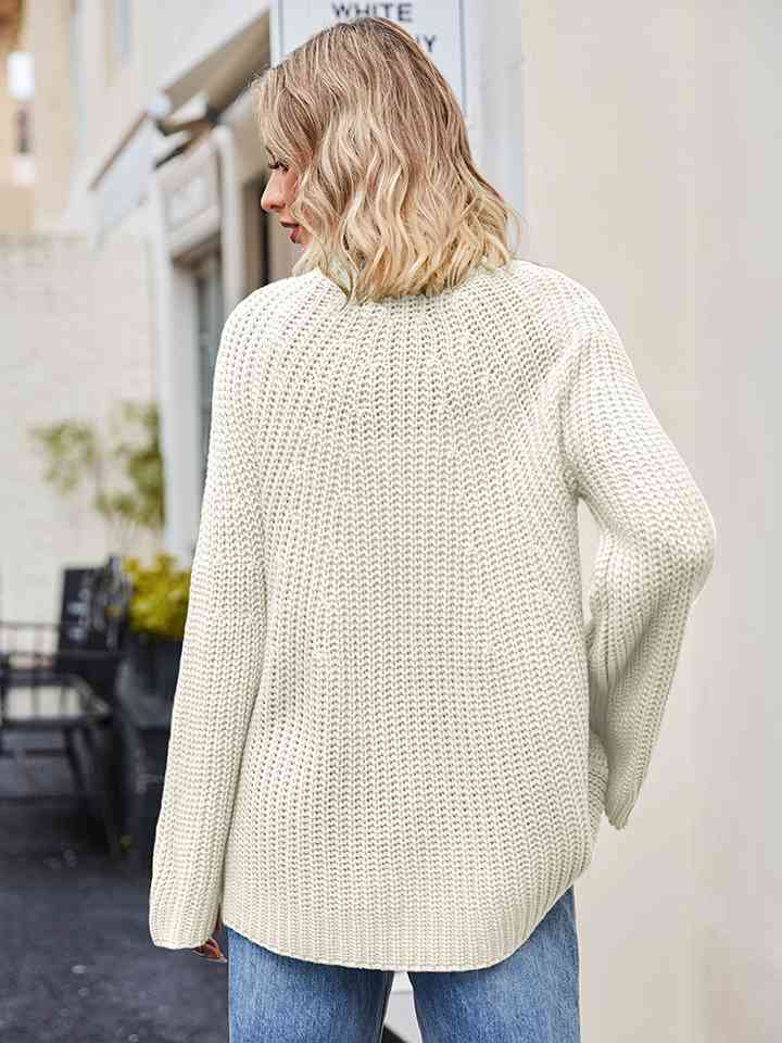 Raglan Sleeve Waffle Knit Sweater