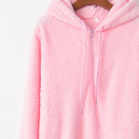 Quarter-Zip Drawstring Teddy Hoodie (BFD) T - Deals DejaVu