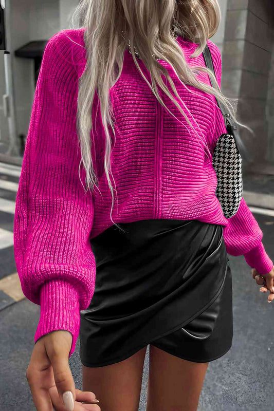 Horizontal Ribbing Round Neck Sweater