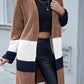 Tricolor Open Front Fuzzy Longline Cardigan - Deals DejaVu