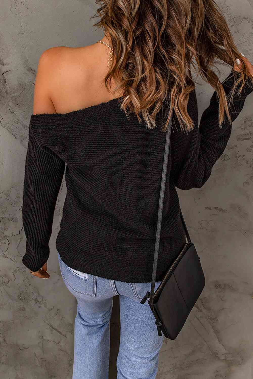 Double Take Horizontal Ribbing One-Shoulder Sweater - Deals DejaVu