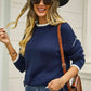 Round Neck Long Sleeve Waffle-Knit Sweater - Deals DejaVu